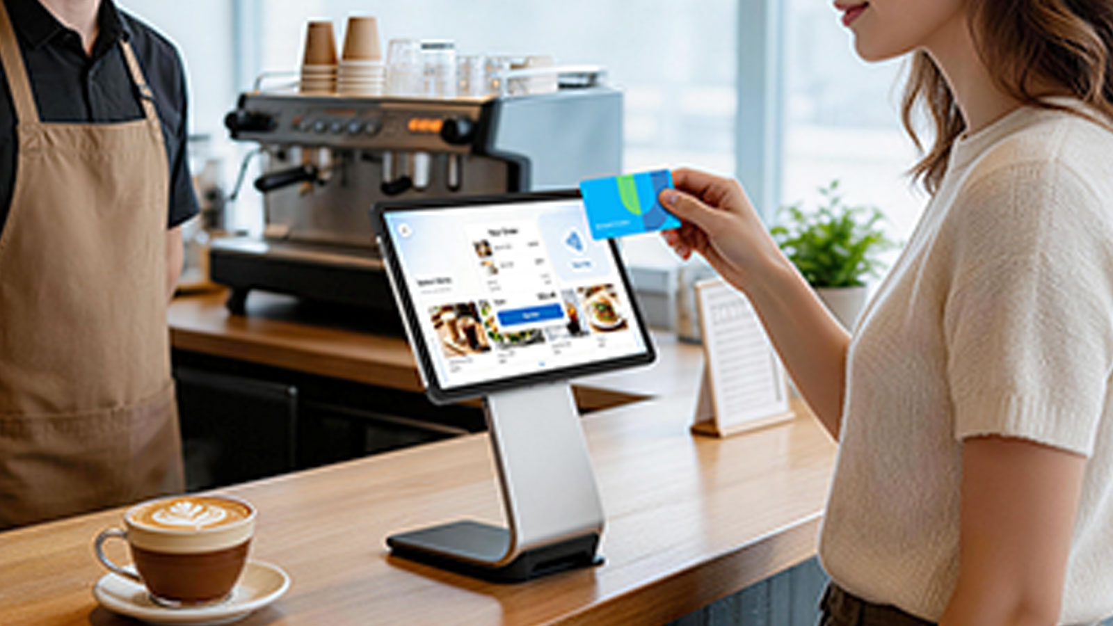 UPad on a magnetic docking station configured for countertop self-service ordering
